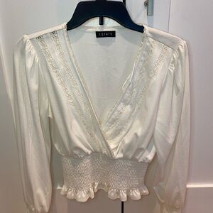 1. State Women's White Lace Trim Blouse